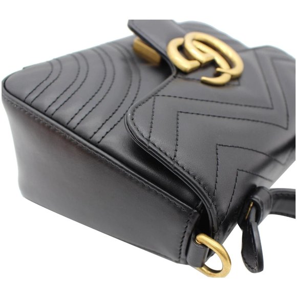 GUCCI GG Marmont Mini Leather Top Handle Shoulder Bag Black 547260 - Picture 5 of 12